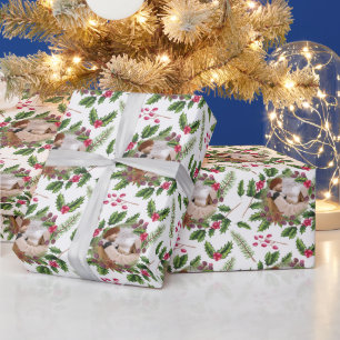 Papier Cadeau Photo personnalisée de Noël Holly Wreath