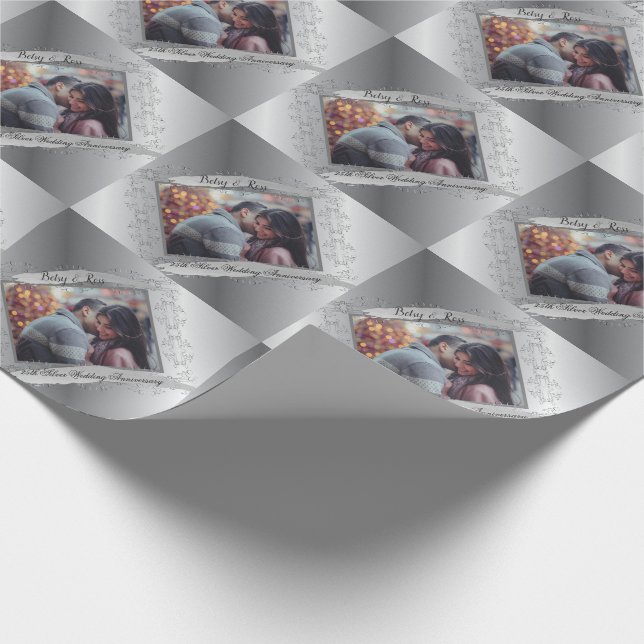 Papier Cadeau Photo personnalisée du 25e anniversaire du Mariage (Coin)