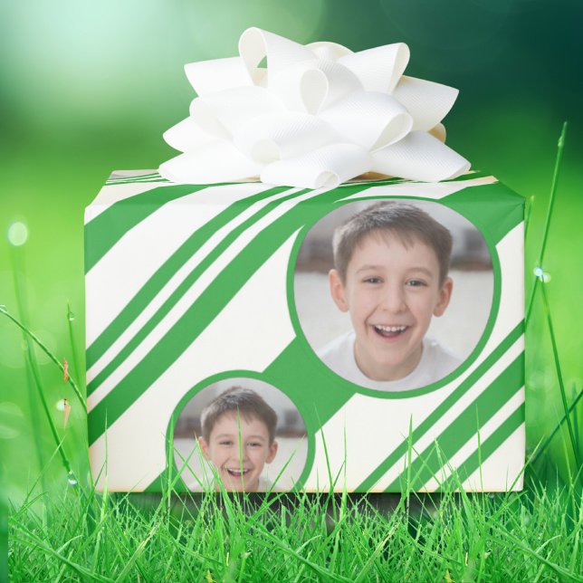 Papier Cadeau Photo personnalisée Logo Vert et Blanc (Créateur téléchargé)