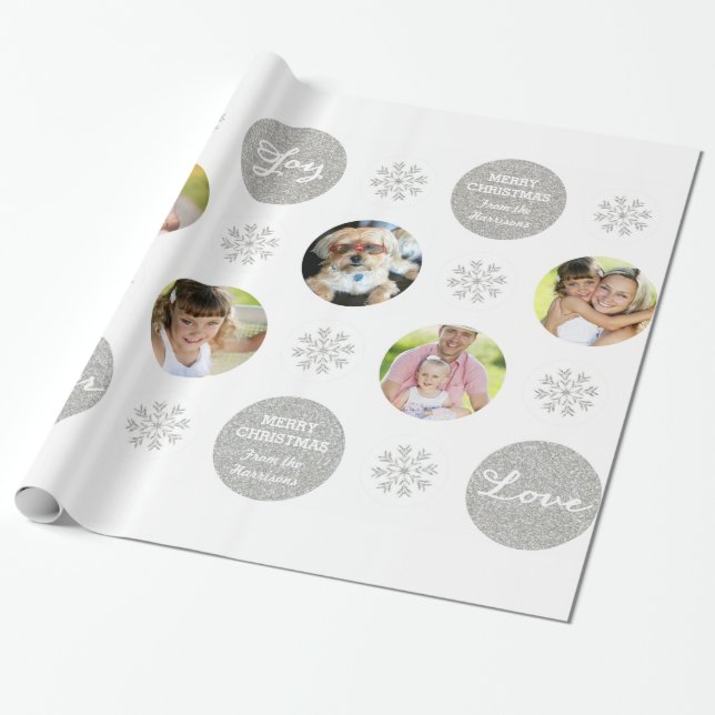Papier Cadeau Photo personnalisée Parties scintillant argent Reg (Déroulé)
