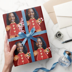 Papier Cadeau Photo personnalisée Visage pain d'épice femme Noël