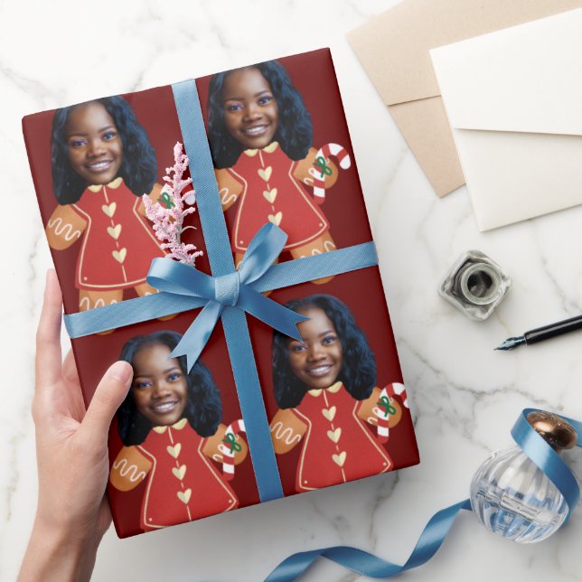 Papier Cadeau Photo personnalisée Visage pain d'épice femme Noël (Cadeaux)