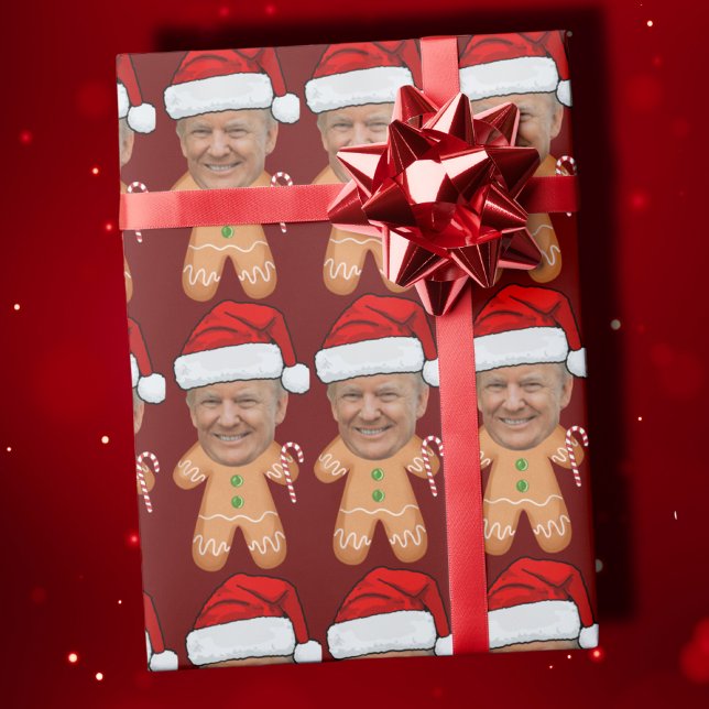 Papier Cadeau Photo personnalisée Visage pain d'épice Trump Noël (Créateur téléchargé)
