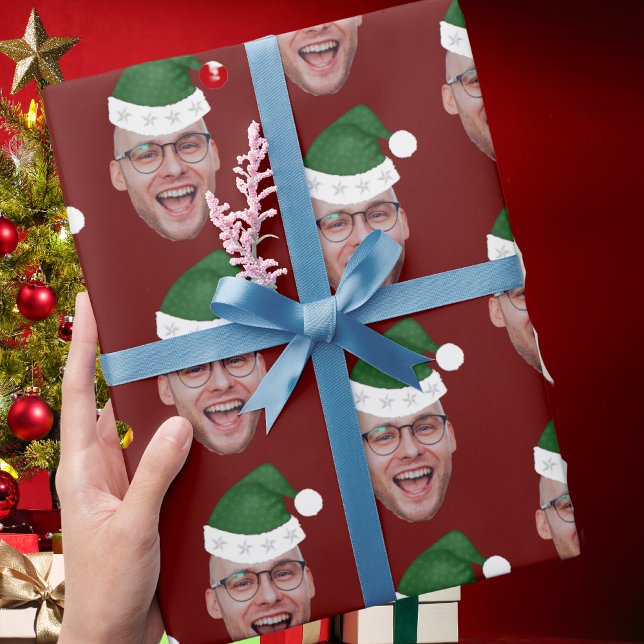 Papier Cadeau Photo personnalisée Visage Santa Hat Motif répétit (Créateur téléchargé)