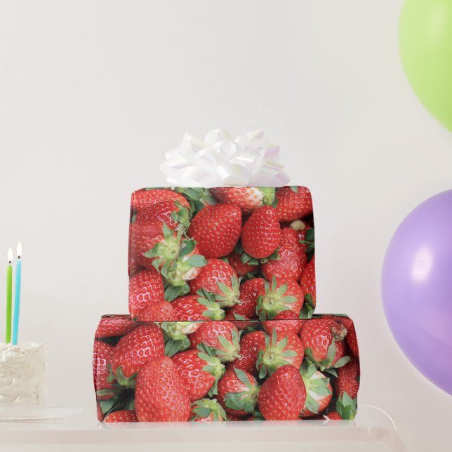 Papier Cadeau Photo Red Juicy Strawberries (Cadeaux de fête)