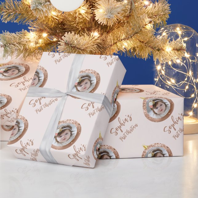 Papier Cadeau Photo Rose Gold Blush Baby's First Christmas (Vacances)