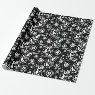 Papier Cadeau Photographie noir floral Paisley Design Motif