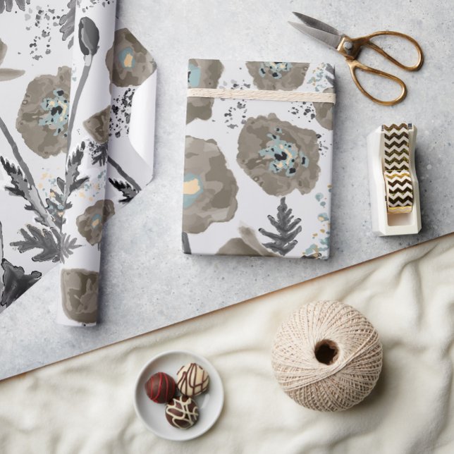 Papier Cadeau Photos Florales Aquarelle Cadeau Motif (Floral Poppies Watercolor Pattern Gift Wrapping Paper from Studio Posies.)