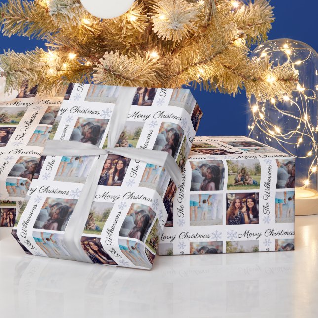 Papier Cadeau Photos personnalisées et nom de famille Joyeux Noë (Vacances)