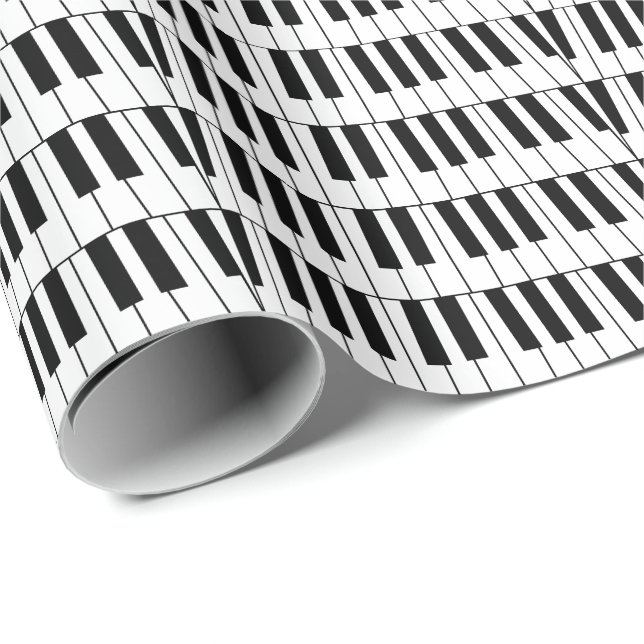 Papier Cadeau Piano Keys noir et blanc Pianiste musicien (Coin rond)