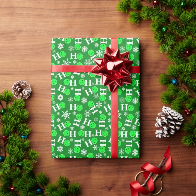 Papier Cadeau Pickball Noël Vert Blanc Ho Ho Neige (Cadeau de vacances)