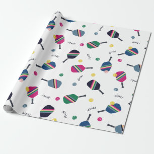 Papier Cadeau Pickleball Amusant Paddles rayé Dink Wrapper Papie