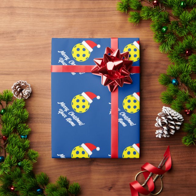 Papier Cadeau Pickleball avec chapeau de Noël papier d'emballage (Cadeau de vacances)