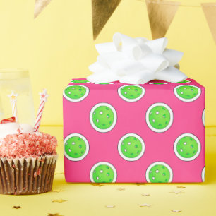 Papier Cadeau Pickleball Green Pickleballs Pois Hot rose