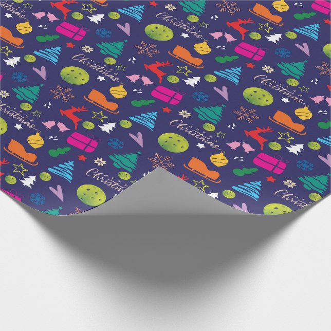 Papier Cadeau  Pickleball 🎄 Joyeux Noël Enveloppement bleu mari (Coin)