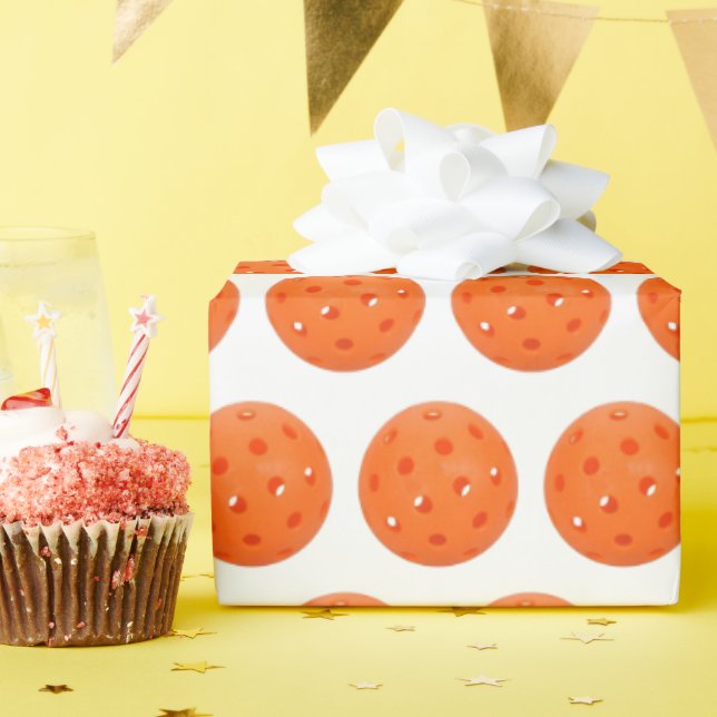 Papier Cadeau Pickleball orange sur blanc (Fête d'anniversaire)