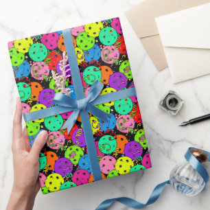 Papier Cadeau Pickleball Party Confetti et Pickleball Ballons