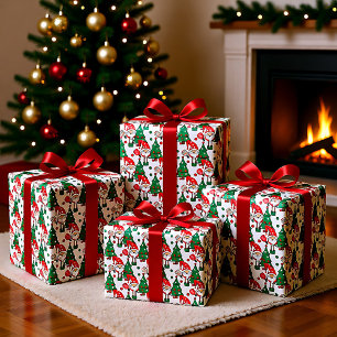 Papier Cadeau Pickleball Santas et arbres de Noël