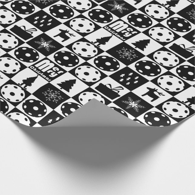 Papier Cadeau Pickleballs Joyeux Noël 🎄 noir et blanc (Coin)