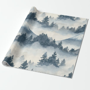 Papier Cadeau Pics de montagnes enneigées douces - Bleu Blanc