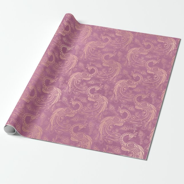 Papier Cadeau Pics Gold Boho en rose (Déroulé)