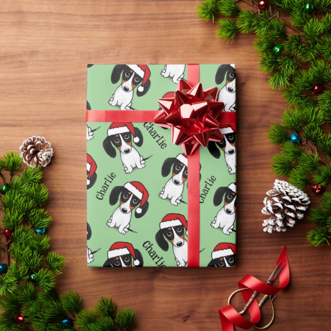 Papier Cadeau Piebald Dachshund Noël Personnalisé Nom du chien m (Cadeau de vacances)