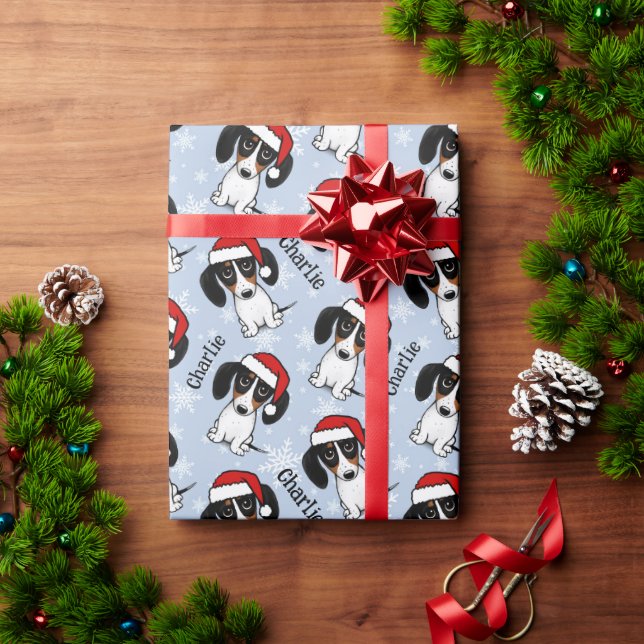 Papier Cadeau Piebald Dachshund Noël Personnalisé Nom du chien m (Cadeau de vacances)