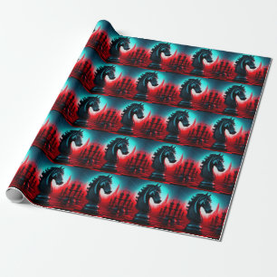 Papier Cadeau Pièce d'échecs surréaliste de chevalier noir