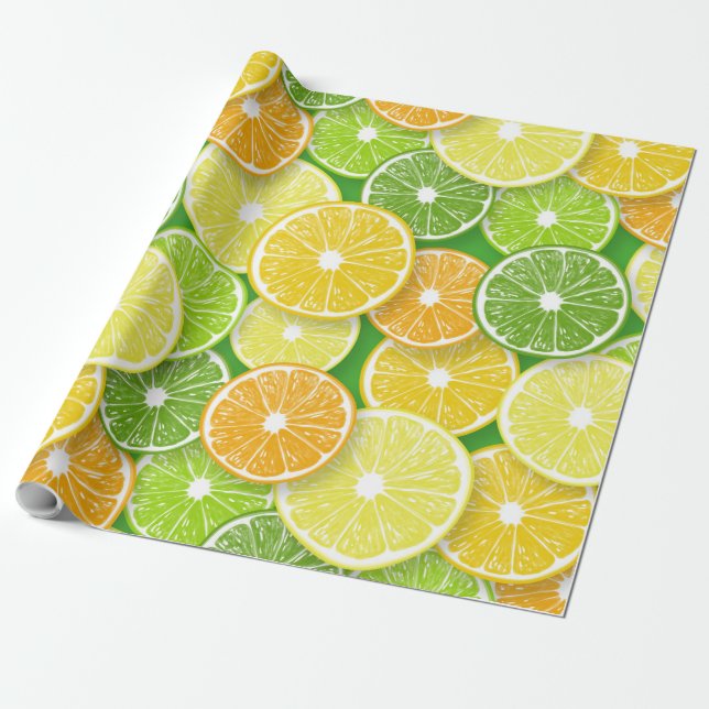 Papier Cadeau Pièces de fruits d'agrumes pop art 3 (Déroulé)