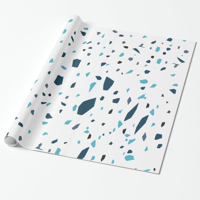 Papier Cadeau Pièces de Terrazzo Bleu (Déroulé)