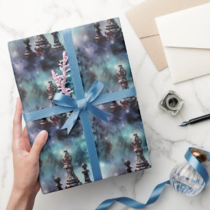 Papier Cadeau Pièces d'échecs Classic Blue Nebula Espace Galacti