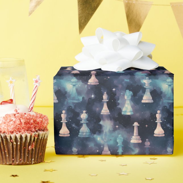 Papier Cadeau Pièces d'échecs Galaxie moderne Nebula Espace cosm (Fête d'anniversaire)