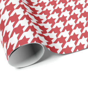 Papier Cadeau Pied-de-poule rouge foncé et blanc moyen