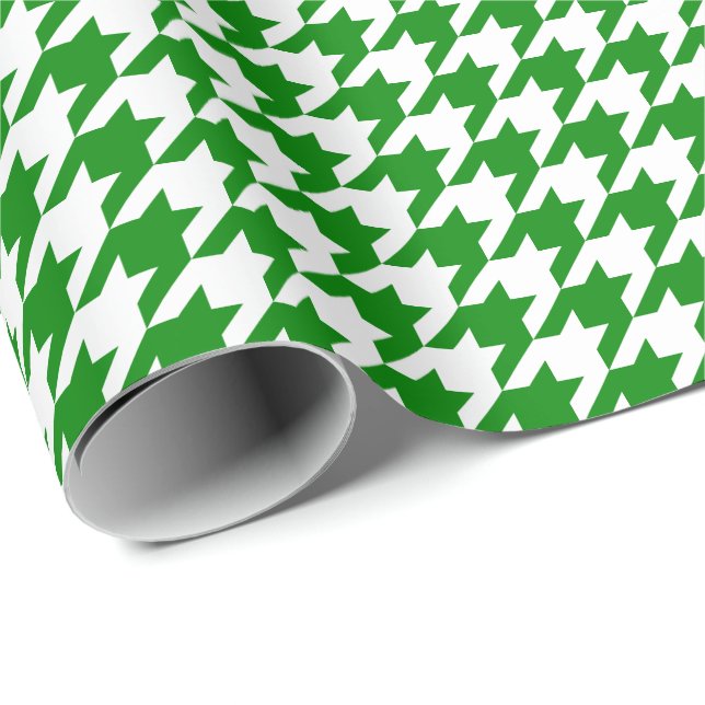 Papier Cadeau Pied-de-poule vert et blanc moyen (Coin rond)
