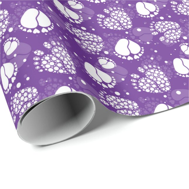 Papier Cadeau Pieds bébé et Coeurs Motif en couleur violet (Coin rond)