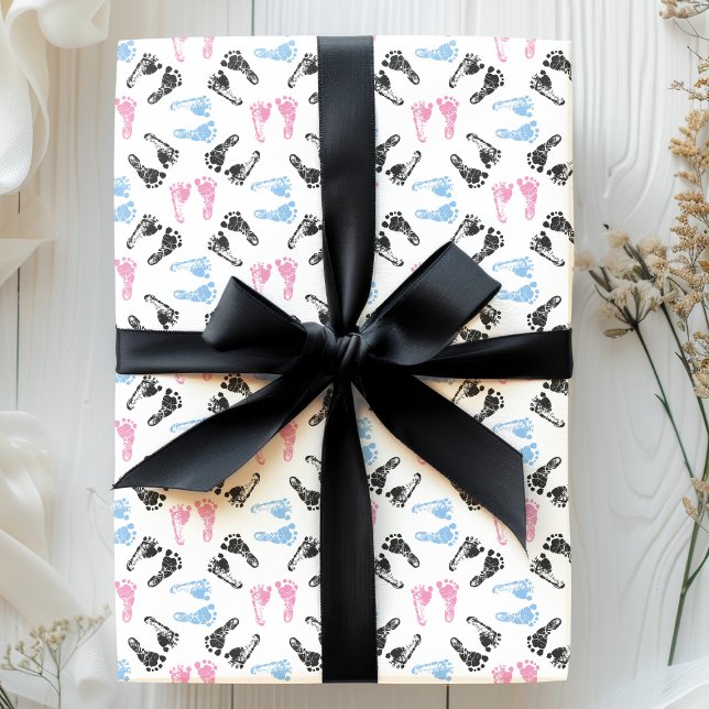 Papier Cadeau Pieds D'Empreinte Rose Et Bleu Baby shower (Créateur téléchargé)