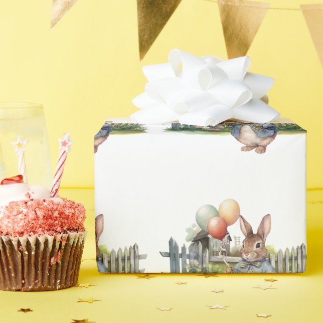 Papier Cadeau Pierre les ballons de lapin (Fête d'anniversaire)