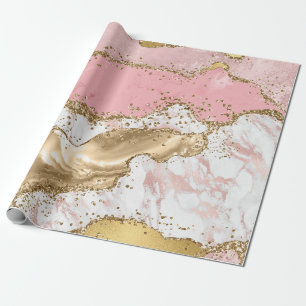 Papier Cadeau Pierre rose et blanche avec paillettes d'or Agate