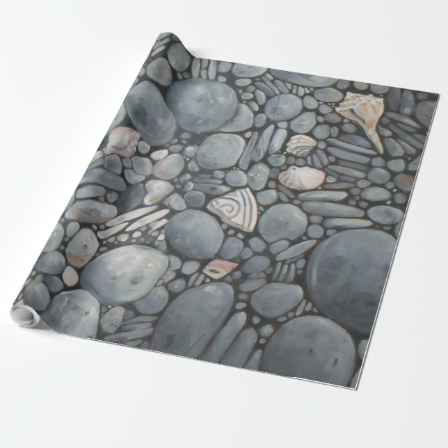 Papier Cadeau Pierres de plage Coques Galets Rochers Peinture Ar (Déroulé)