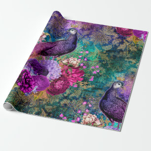 Papier Cadeau Pierrot à fleurs couronné de violet