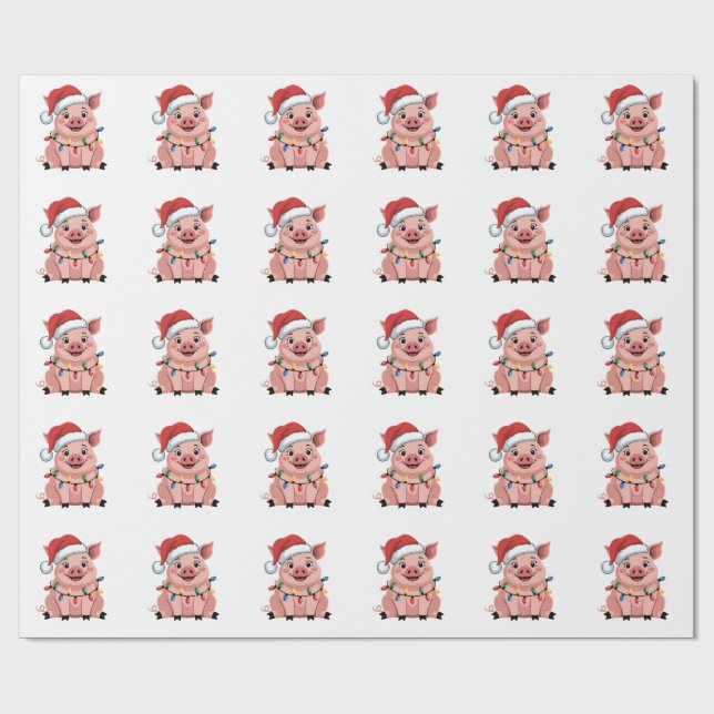 Papier Cadeau Pig Christmas Santa Hat Xmas Holiday Xmas Pigmass (Plat)