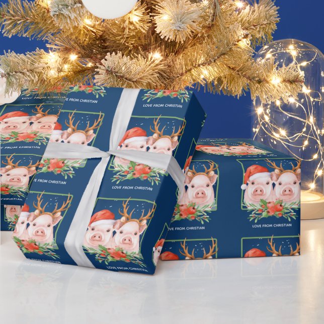 Papier Cadeau Pig Couple Noël Père Noël et Reindeer (Vacances)