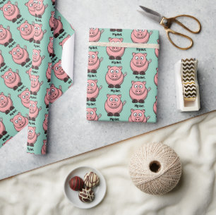 Papier Cadeau Pig Out Pink Pig Cartographier, Funny BBQ Hog Desi