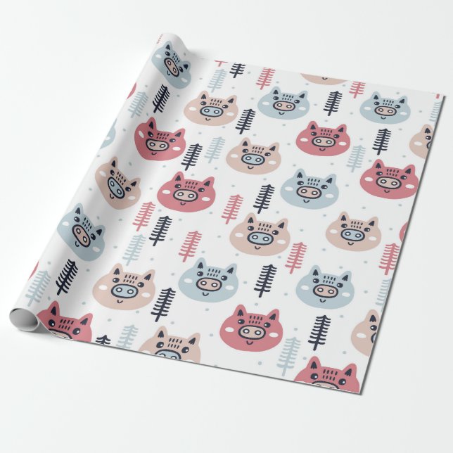 Papier Cadeau Piges de Noël| Cochons à thème (Déroulé)