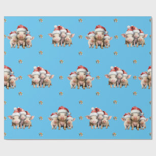 Papier Cadeau Piggies de Noël adorables en bleu