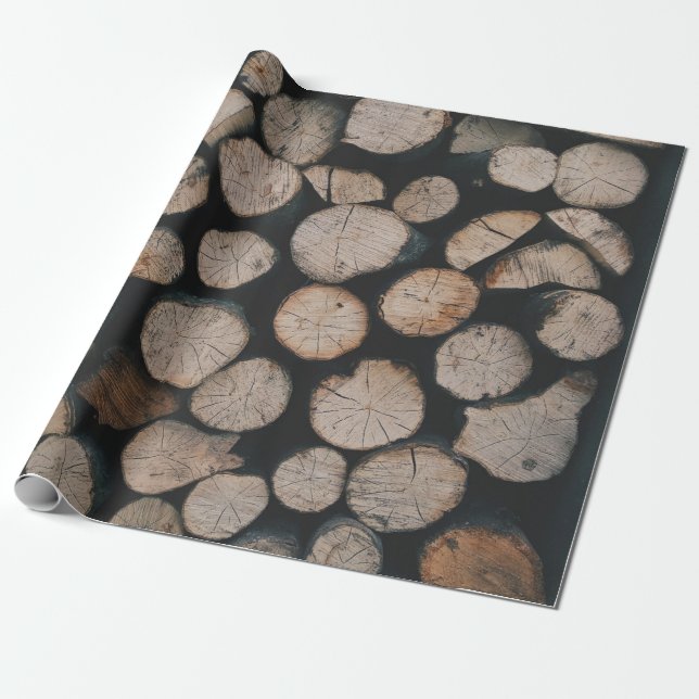 Papier Cadeau Pile de bois brun (Déroulé)