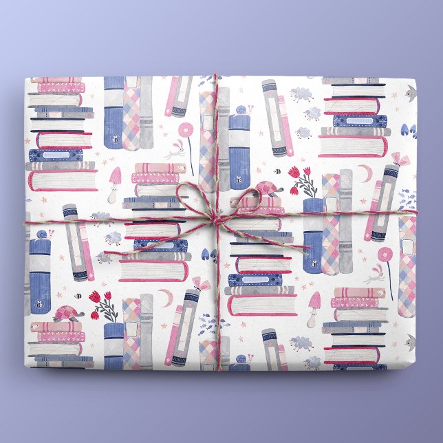 Papier Cadeau Pile de contes de livres blanc (Gift Mockup)