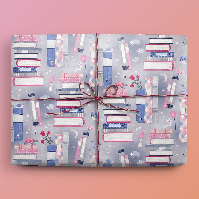 Papier Cadeau Pile de contes de livres gris (Gift Mockup)