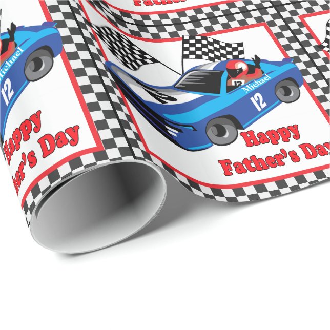 Papier Cadeau Pilote de voiture de course Cadeau de Fête des pèr (Coin rond)