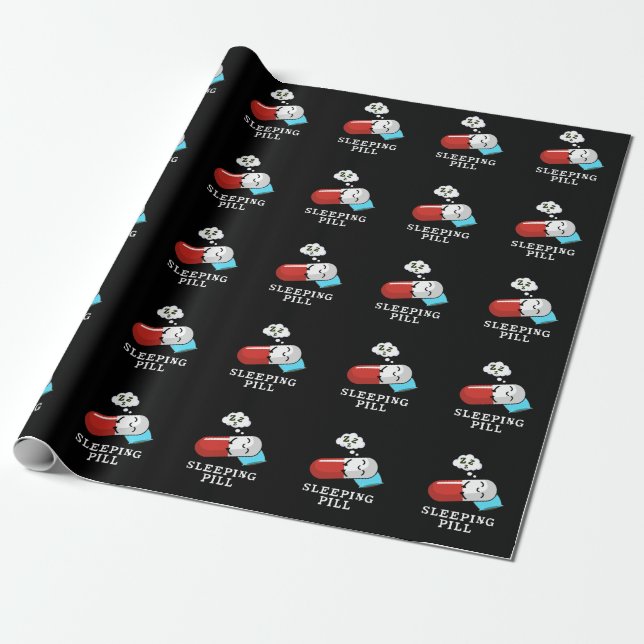 Papier Cadeau Pilule dormante Drôle Médecine Pun Dark BG (Déroulé)